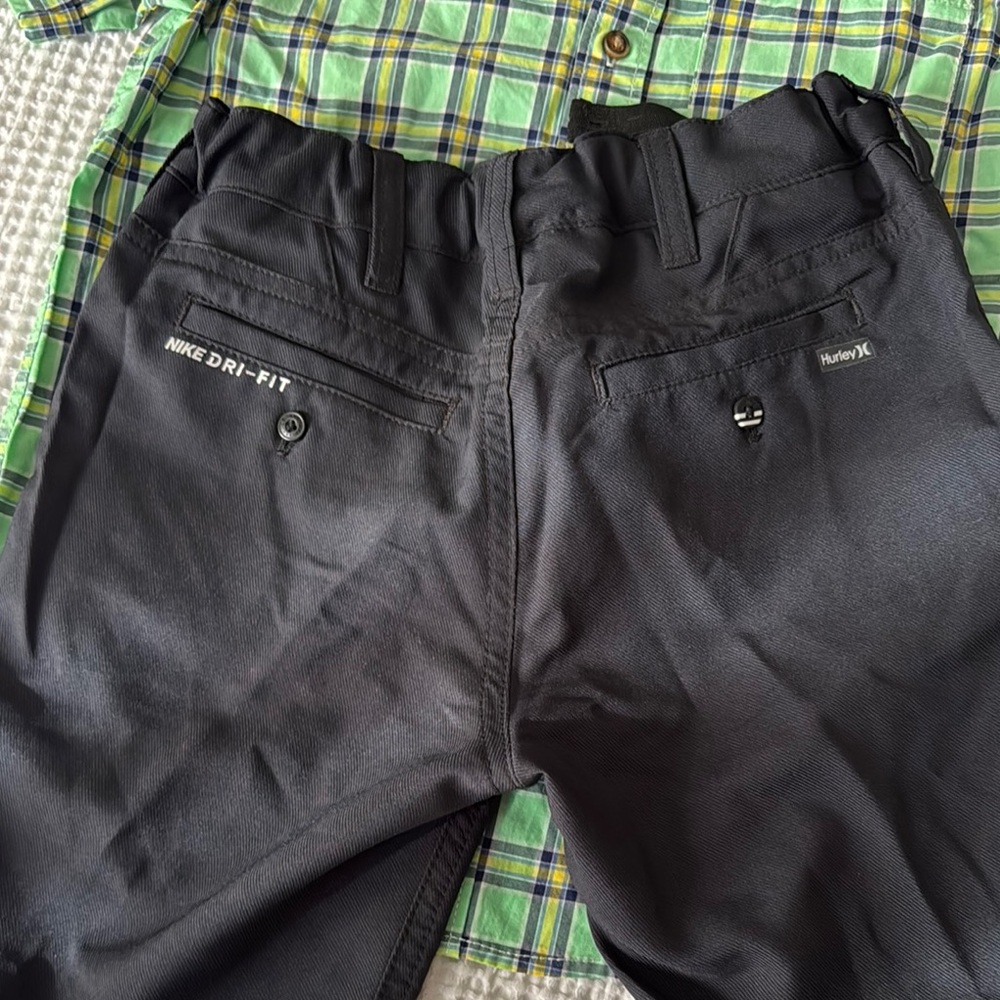 Green Plaid Shirt and Black Shorts Set - Picture 4 of 10